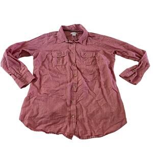 Liz Claiborne Red Linen Button Up Shirt Plus Size 1X Vacation Resortwear